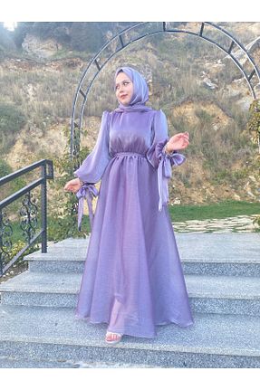 لباس مجلسی حجاب بنفش زنانه یقه ایستاده Ayla Sarp - کد 814131591