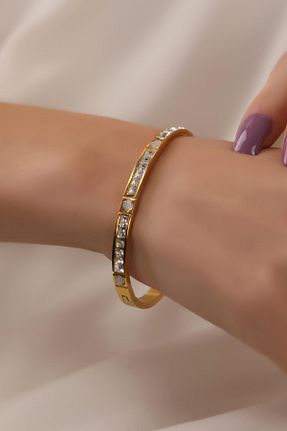 دستبند استیل (فولاد) طلائی زنانه روکش طلا mossomia - کد 785243467