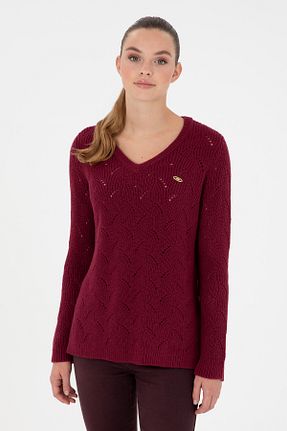 پلیور زرشکی زنانه ساده U.S. Polo Assn. - کد 871289921