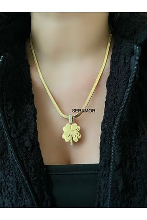 گردنبند استیل ( فولاد ) زرد زنانه استیل ضد زنگ SERAMOR - کد 871292810