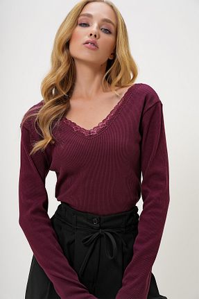 بلوز بنفش زنانه ساده Trend Alaçatı Stili - کد 871108629