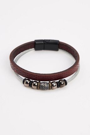 دستبند جواهر قهوه ای مردانه چرم خالص Tudors - کد 871327257