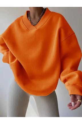 سوئیشرت نارنجی زنانه ساده BENROMA - کد 871357662