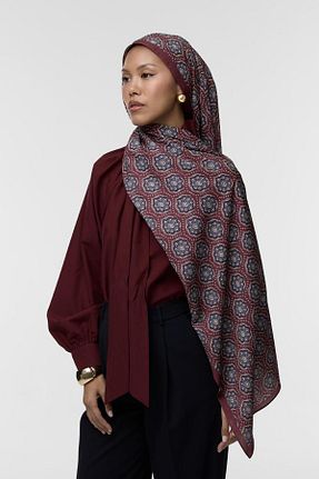 شال زرشکی زنانه کرپ Qef - کد 871388225