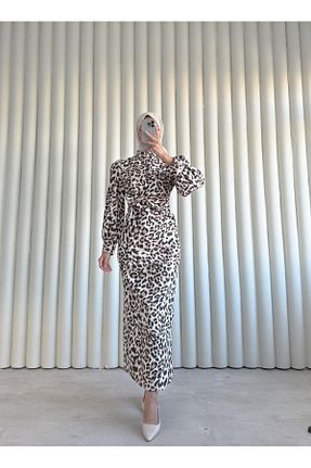 لباس مجلسی حجاب قهوه ای زنانه کرپ waw tesettür - کد 871503037