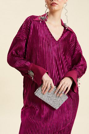 لباس مجلسی سایز بزرگ زرشکی زنانه یقه هفت VERDA - کد 871450168