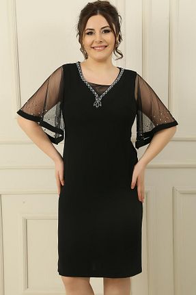 لباس مجلسی سایز بزرگ مشکی زنانه یقه هفت By Saygı - کد 814162884
