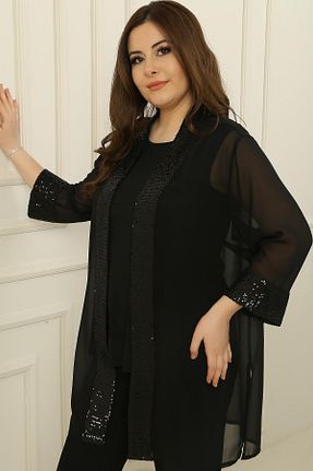 ست بالاتنه و پائین تنه مشکی زنانه بافتنی By Saygı - کد 813888312