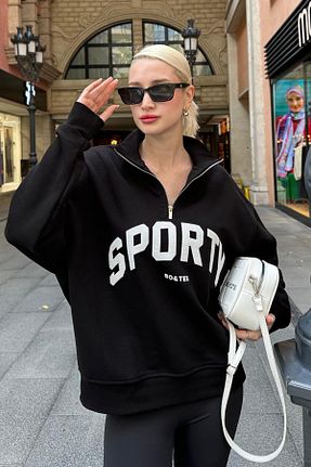 سوئیشرت مشکی زنانه چاپی Madmext - کد 871633397