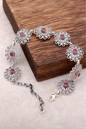 دستبند نقره زرشکی زنانه 925 عیار Sümer Telkari - کد 4783715