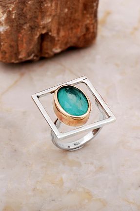 انگشتر نقره سبز زنانه یاقوت کبود Sümer Telkari - کد 862150783