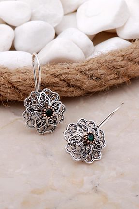 گوشواره نقره سبز زنانه 925 عیار Sümer Telkari - کد 316965444