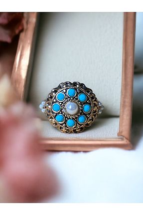 انگشتر جواهر فیروزه ای زنانه مروارید FAYRA ACCESSORIES - کد 808780898