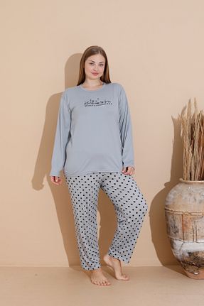 ست لباس راحتی سایز بزرگ طوسی زنانه ساده SEBOTEKS - کد 871715943
