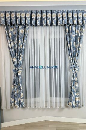 پرده زمینه آبی کتان GLOMAR - کد 871761564