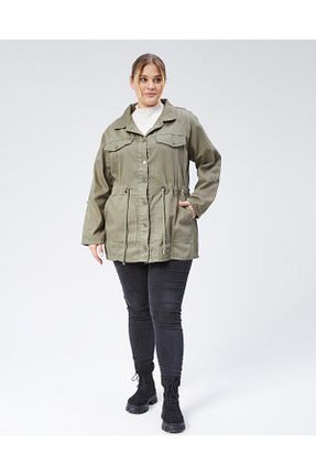 کت سایز بزرگ خاکی زنانه پنبه ای EYLÜLXXL - کد 871792600