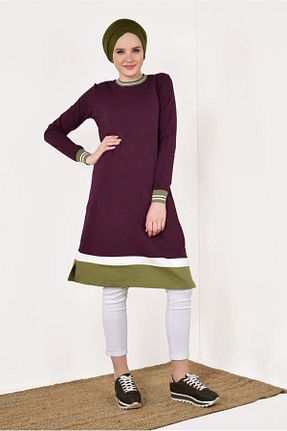 تونیک حجاب بنفش زنانه پنبه ای TRENDTESETTÜR - کد 58718329