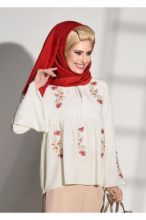 بلوز حجاب بژ زنانه Straight TRENDTESETTÜR - کد 59143988