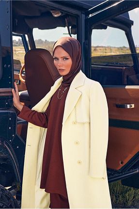 پالتو پشمی حجاب نباتی زنانه رگولار Alvina - کد 792528040