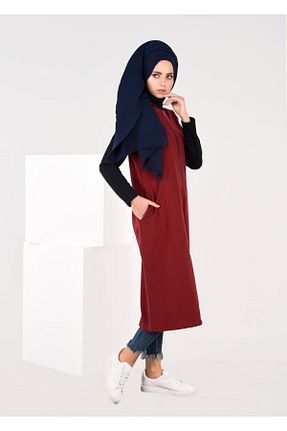 تونیک حجاب زرشکی زنانه پنبه پلی استر TRENDTESETTÜR - کد 86584153