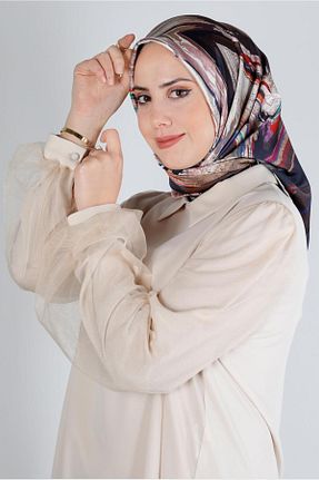 روسری قهوه ای پلی استر Alvina - کد 801114193