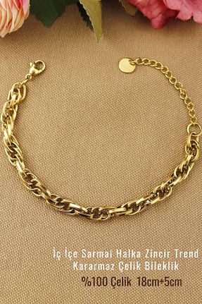 دستبند استیل (فولاد) طلائی زنانه استیل ضد زنگ Keyifli Hayaller - کد 823508290