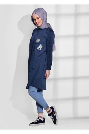 تونیک حجاب سرمه ای زنانه پنبه پلی استر TRENDTESETTÜR - کد 86184320