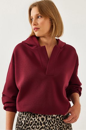 سوئیشرت زرشکی زنانه ساده Bianco Lucci - کد 871900073