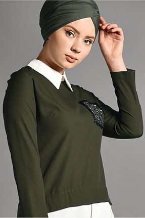 تونیک حجاب خاکی زنانه مخلوط پلی استر TRENDTESETTÜR - کد 86183871