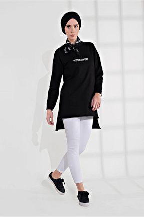 تونیک حجاب مشکی زنانه پنبه ای TRENDTESETTÜR - کد 86186319