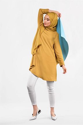 تونیک حجاب زرد زنانه مخلوط پلی استر TRENDTESETTÜR - کد 86184878