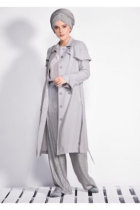 ترنچکت حجاب طوسی زنانه مخلوط ویسکون TRENDTESETTÜR - کد 94397225