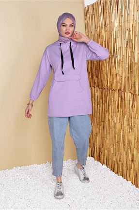 تونیک حجاب بنفش زنانه %100 پنبه TRENDTESETTÜR - کد 95389871