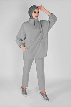 ست بالاتنه و پائین تنه حجاب طوسی زنانه رگولار TRENDTESETTÜR - کد 99765079