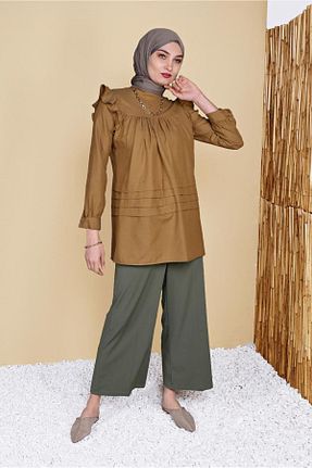 تونیک حجاب زرد زنانه پنبه پلی استر TRENDTESETTÜR - کد 95390046