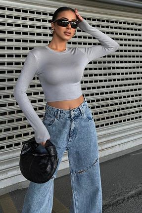 بلوز طوسی زنانه ساده WOMAN VISION - کد 871955005