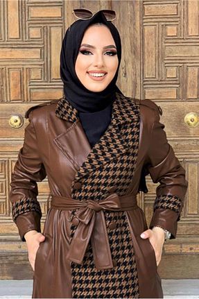 ترنچکت حجاب قهوه ای زنانه مخلوط ویسکون TRENDTESETTÜR - کد 361990809