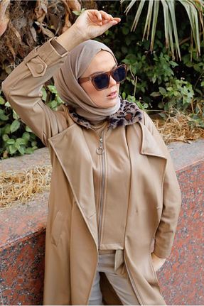 ترنچکت حجاب بژ زنانه مخلوط ویسکون TRENDTESETTÜR - کد 411308259