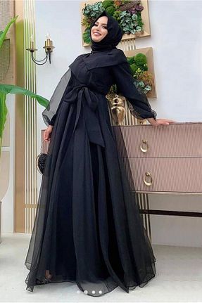 لباس مجلسی حجاب مشکی زنانه یقه دوچرخه TRENDTESETTÜR - کد 366618150