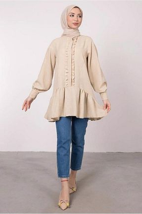 تونیک حجاب بژ زنانه پنبه ای TRENDTESETTÜR - کد 714277002