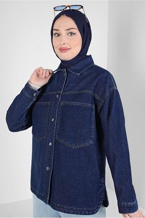 تونیک حجاب سرمه ای زنانه %100 پنبه TRENDTESETTÜR - کد 788861984