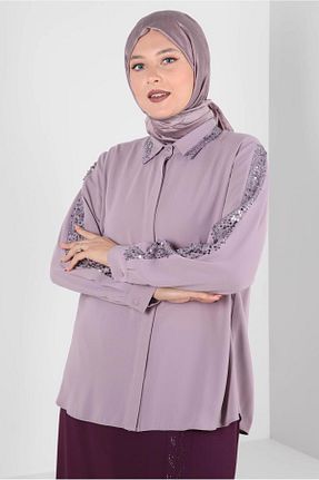بلوز حجاب بنفش زنانه سایز بزرگ TRENDTESETTÜR - کد 830880054
