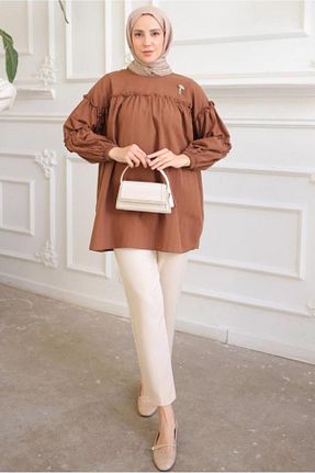 تونیک حجاب قهوه ای زنانه پنبه ای TRENDTESETTÜR - کد 829166323