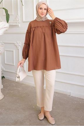 تونیک حجاب قهوه ای زنانه پنبه ای TRENDTESETTÜR - کد 829166323
