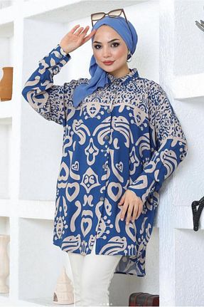 تونیک حجاب سرمه ای زنانه پنبه ای TRENDTESETTÜR - کد 834558959