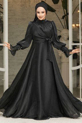 لباس مجلسی حجاب مشکی زنانه یقه ایستاده Neva Style - کد 872060438