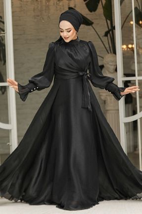 لباس مجلسی حجاب مشکی زنانه یقه ایستاده Neva Style - کد 872060438