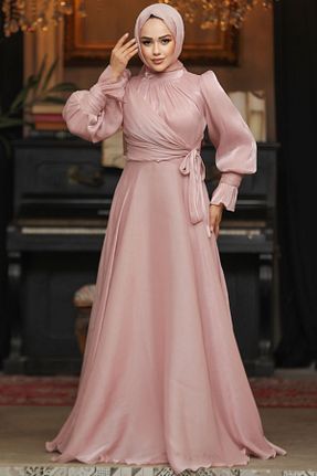 لباس مجلسی حجاب صورتی زنانه یقه ایستاده Neva Style - کد 872060434