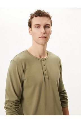 تیشرت خاکی مردانه یقه دوچرخه Koton - کد 801247758