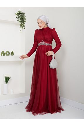 لباس مجلسی حجاب زرشکی زنانه یقه ماهیگیر stillbiziz - کد 872071839